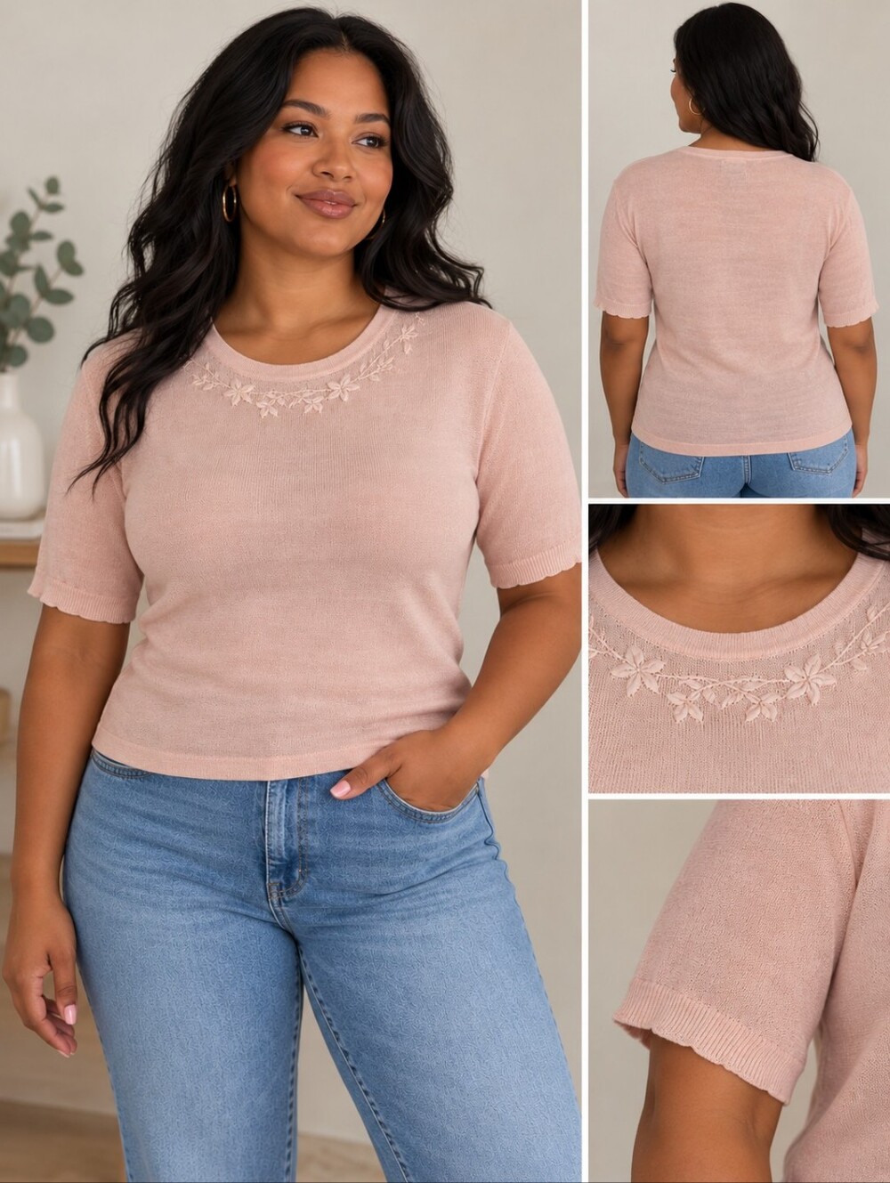 💖 2/$40 Marc Allan Plus Blush Pink Embroidered Silk Top – Size 2X